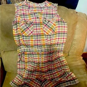 St. John’s bay one piece plaid gardening outfit.   Top connects to the shorts